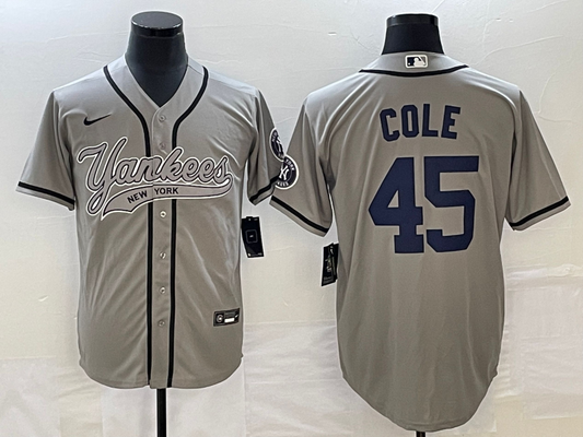 Men's New York Yankees Gerrit Cole #45 Gray Player Jersey Joint Edition