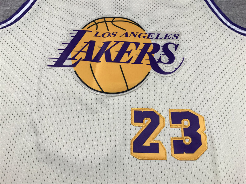 Men's Los Angeles Lakers LeBron James #23 Cream Hardwood Classics Swingman Jersey