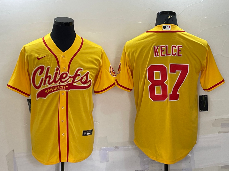 Men's Kansas City Chiefs Travis Kelce #87 Gold Game Jersey Joint Edition