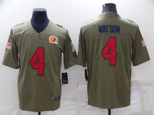 Men's Cleveland Browns Deshaun Watson #4 Olive Game Jersey