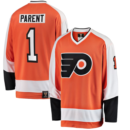 Men's Philadelphia Flyers Bernie Parent #1 Orange Player Game Jersey