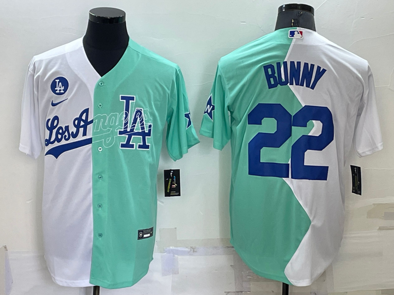 Men's Los Angeles Dodgers Bad Bunny #22 White/Green Alternate Game Jersey