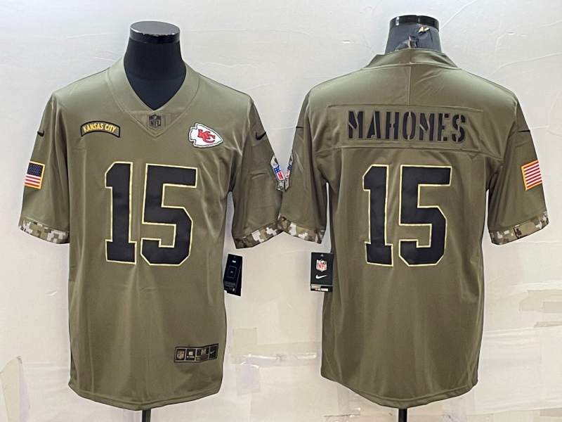 Men's Kansas City Chiefs Patrick Mahomes #15 Olive 2022 Salute To Service Limited Jersey