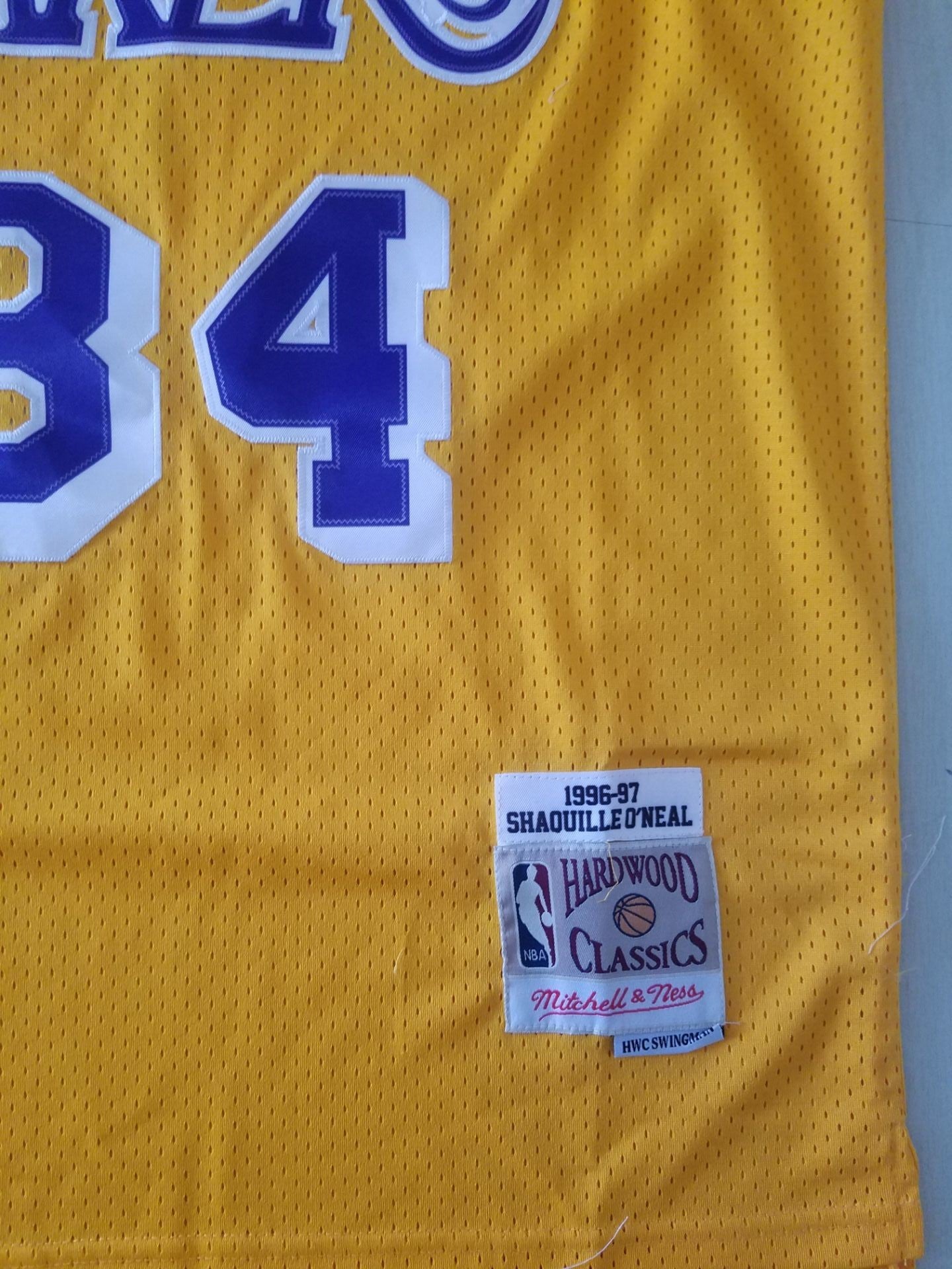 Men's Los Angeles Lakers Shaquille O'Neal #34 Yellow 1996-97 Classics Jersey