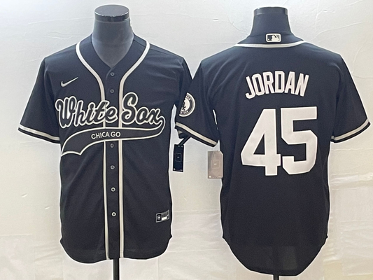 Men's Chicago White Sox Michael Jordan #45 Black Replica Player Jersey Joint Edition