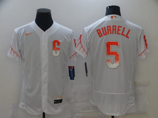 Men's San Francisco Giants Pat Burrell #5 White Replica Baseball Jersey City Edition