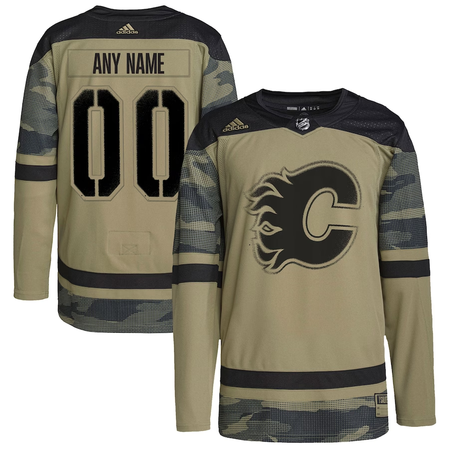 Men's Calgary Flames Camo Military Appreciation Team Authentic Custom Practice Jersey