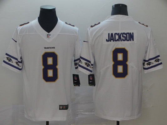 Men's Baltimore Ravens #8 Lamar Jackson White Jersey