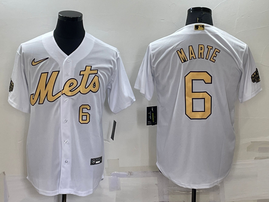 Men's New York Mets Starling Marte #6 White Replica Player Jersey