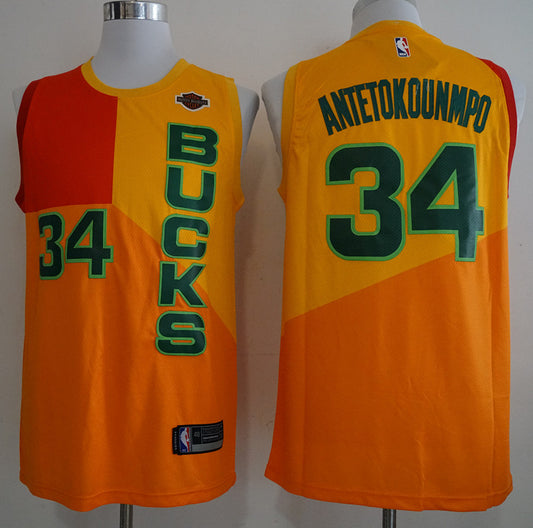 Men's Milwaukee Bucks Giannis Antetokounmpo #34 NBA Yellow Replica Player Jersey