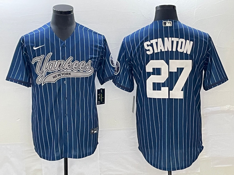 Men's New York Yankees Giancarlo Stanton #27 Blue Player Jersey Joint Edition