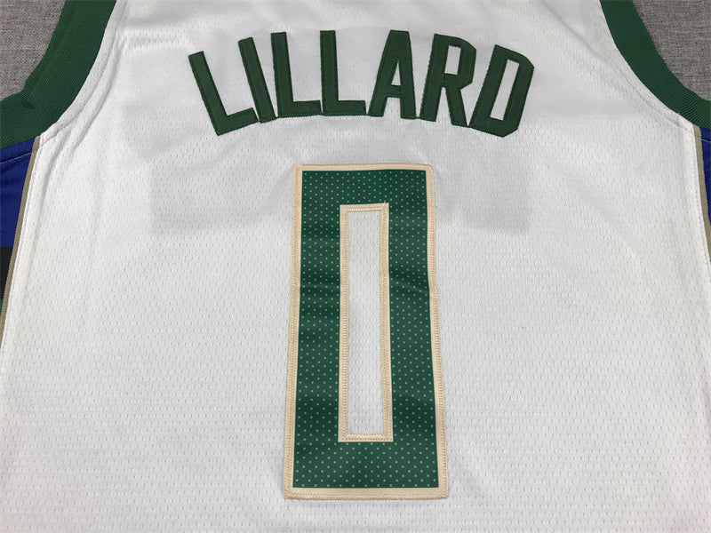 Men's Milwaukee Bucks Damian Lillard #0 White Fast Break Player Jersey - Association Edition