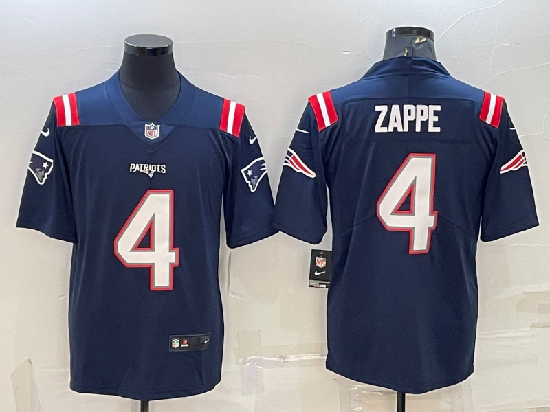 Men's New England Patriots Bailey Zappe #4 Navy Game Jersey