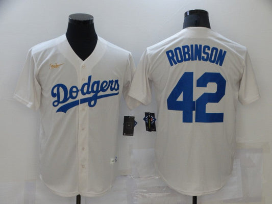 Men's Los Angeles Dodgers Jackie Robinson #42 Beige Replica Baseball Jersey