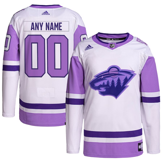 Men's Minnesota Wild White/Purple Hockey Fights Cancer Primegreen Authentic Custom Jersey