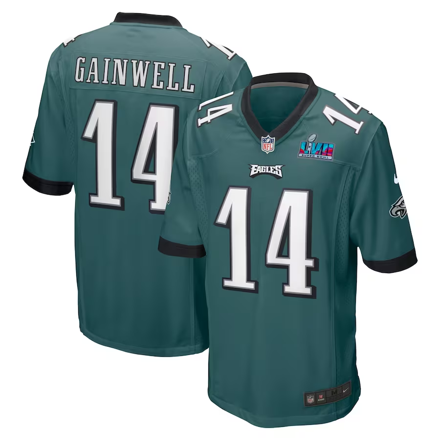 Men's Philadelphia Eagles Kenneth Gainwell #14 Midnight Green Super Bowl LVII Patch Game Jersey