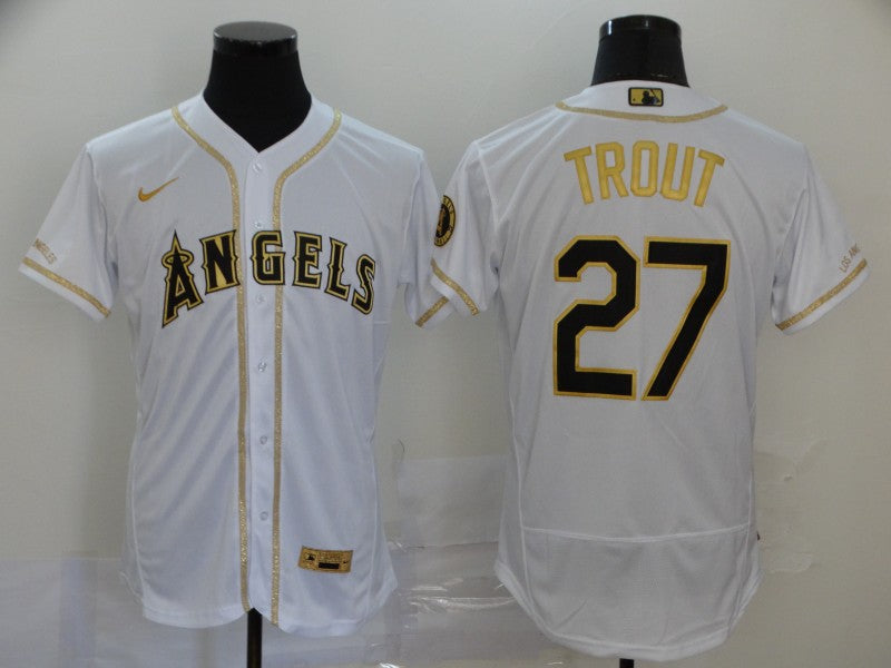 Men's Los Angeles Angels Mike Trout #27 White Sewn Baseball Jersey