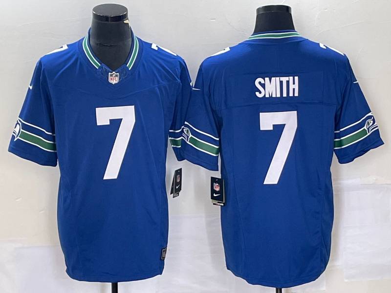 Men's Seattle Seahawks Geno Smith #7 Royal Throwback Player Game Jersey