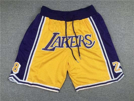 Men's Los Angeles Lakers #8/24 Yellow Basketball Shorts