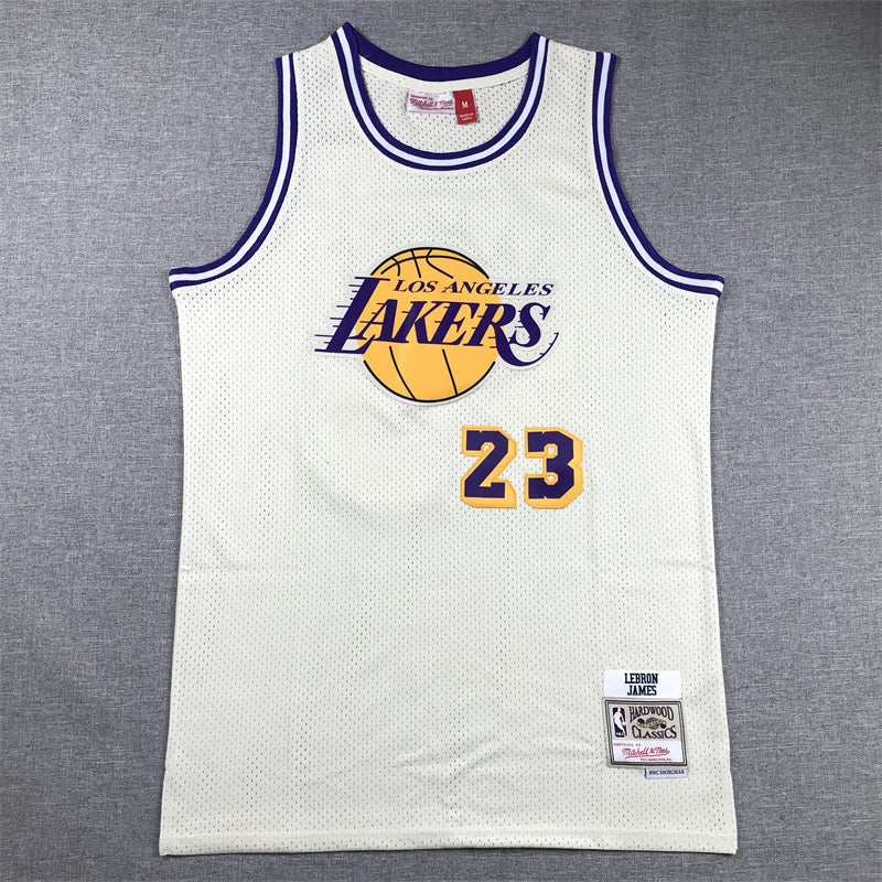 Men's Los Angeles Lakers LeBron James #23 Cream Hardwood Classics Swingman Jersey