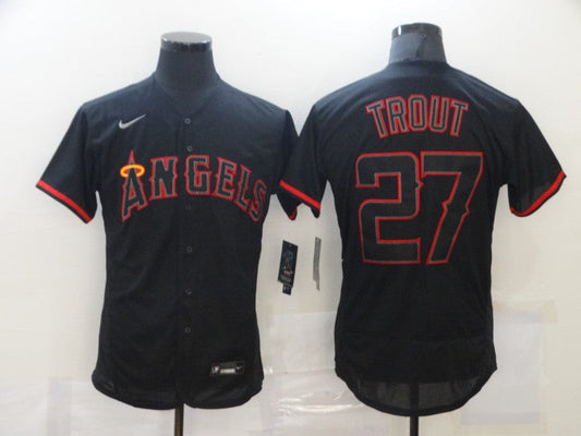 Men's Los Angeles Angels Mike Trout #27 MLB Black Sewn Baseball Jersey