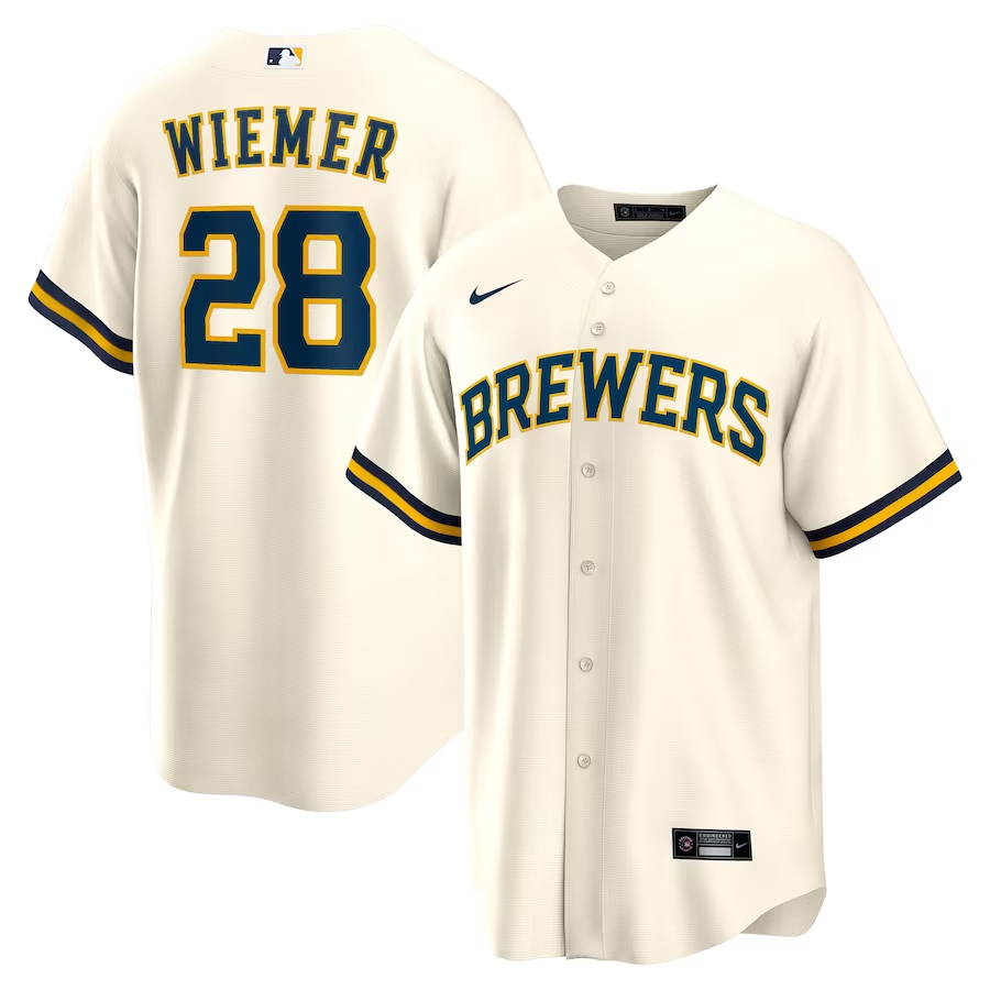 Men's Milwaukee Brewers Joey Wiemer #28 Cream Home Replica Player Jersey