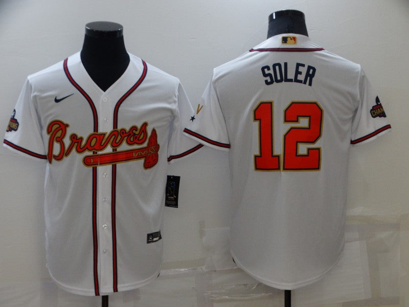 Men's Atlanta Braves Jorge Soler #12 White Replica Jersey