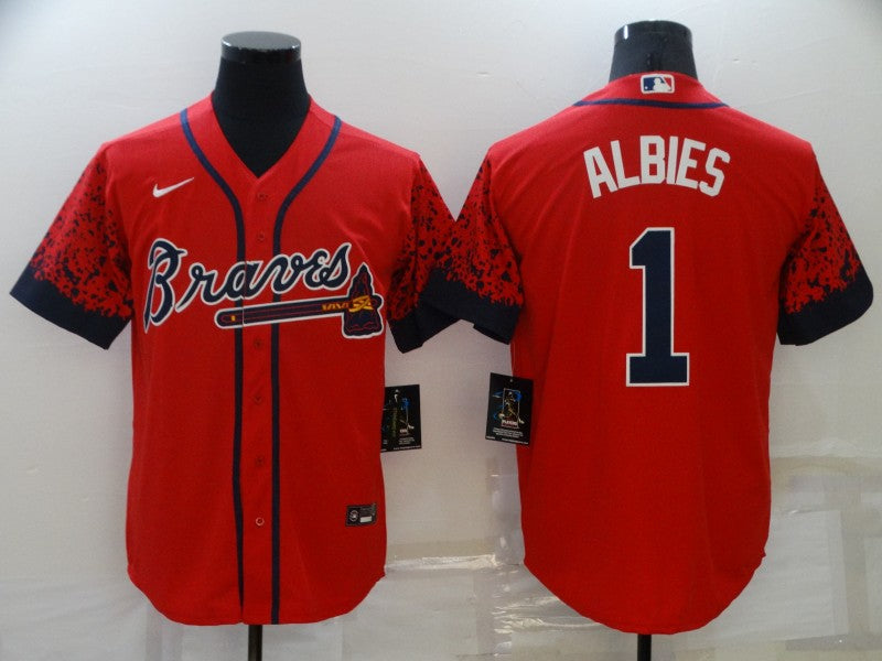 Men's Atlanta Braves Ozzie Albies #1 Red Stitched Player Jersey