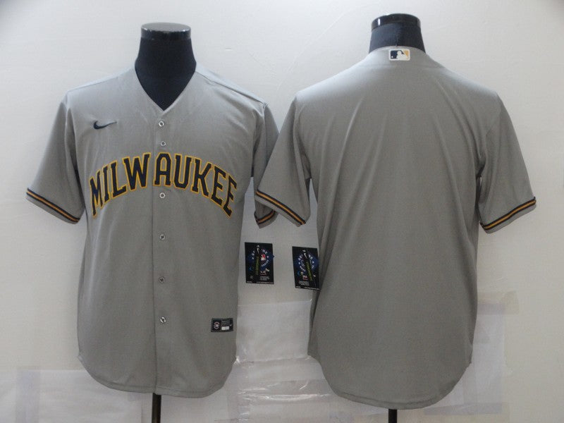 Men's Milwaukee Brewers Gray Replica Blank Jersey