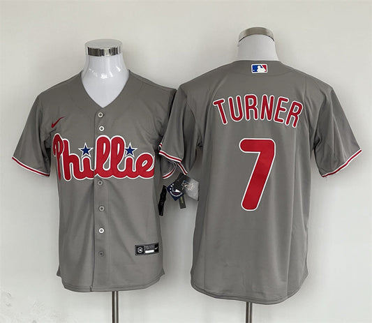 Men's Philadelphia Phillies Trea Turner #7 Gray Replica Player Jersey