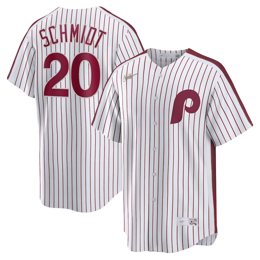 Men's Philadelphia Phillies Mike Schmidt #20 White Home Cooperstown Collection Player Jersey