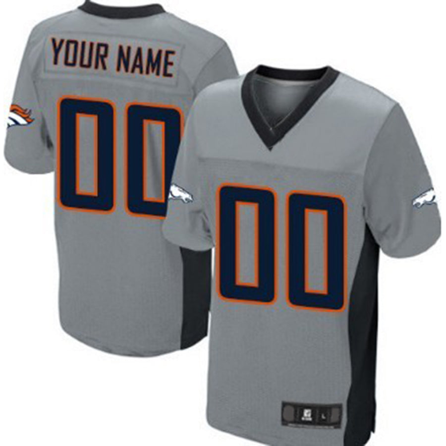 Custom Denver Broncos Gray Shadow Elite Jersey Stitched Jersey American Football Jerseys