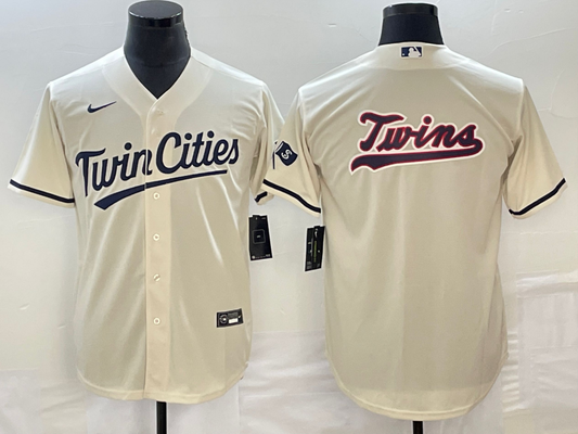 Men's Minnesota Twins Beige Alternate Replica Team Logo Jersey