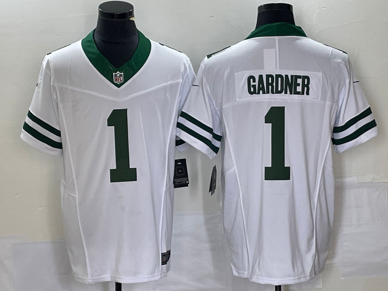 Men's New York Jets Ahmad Sauce Gardner #1 White Legacy Vapor F.U.S.E. Limited Jersey