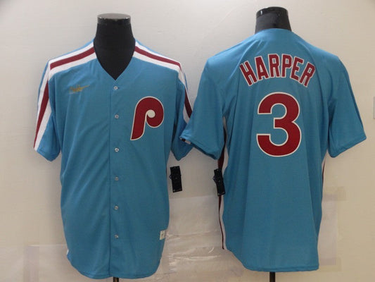Men's Philadelphia Phillies Bryce Harper #3 Blue Replica Baseball Jersey