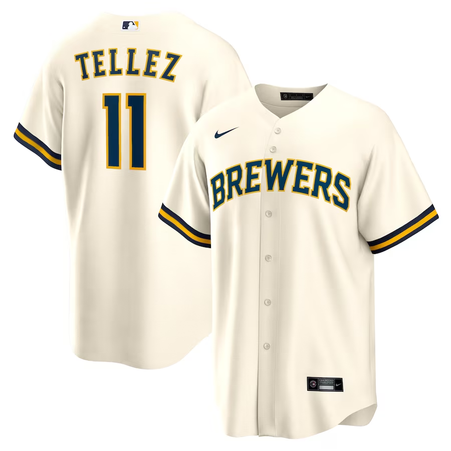 Men's Milwaukee Brewers Rowdy Tellez #11 White Replica Player Jersey