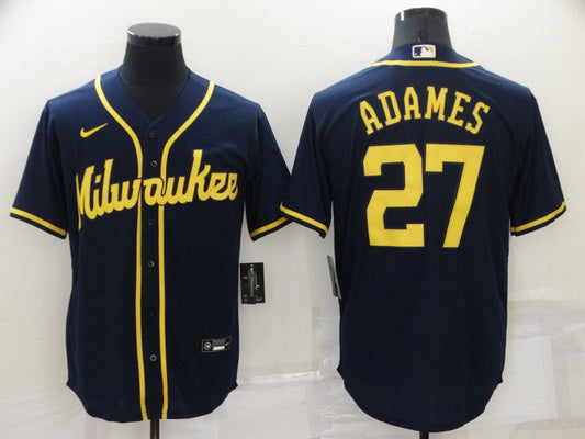 Men's Milwaukee Brewers Willy Adames #27 Navy Player Jersey