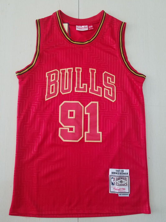 Men's Chicago Bulls Dennis Rodman #91 Red Hardwood Classics Swingman Jersey