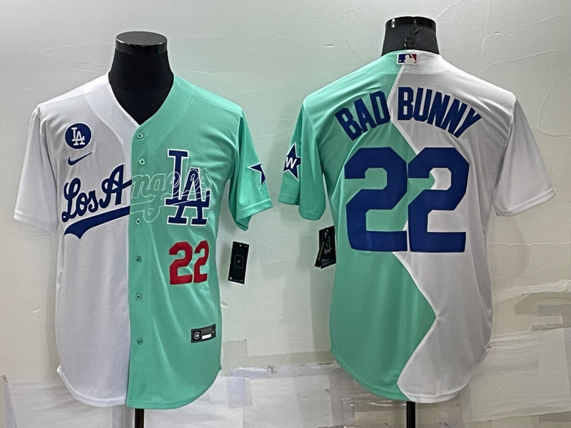 Men's Los Angeles Dodgers Bad Bunny #22 White/Green Fashion Stitched Jersey