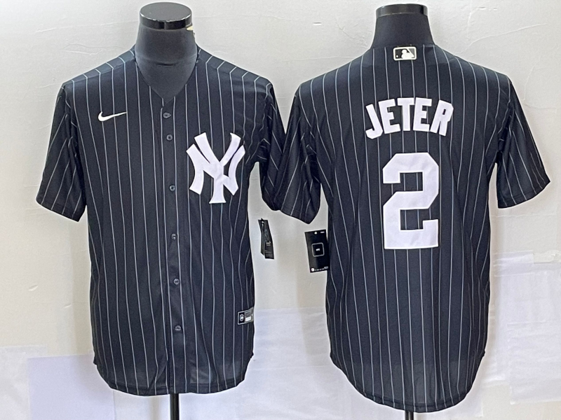 Men's New York Yankees Derek Jeter #2 Black Official Replica Player Jersey