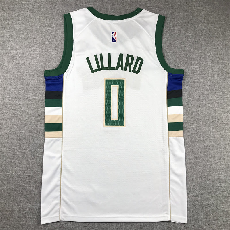 Men's Milwaukee Bucks Damian Lillard #0 White Fast Break Player Jersey - Association Edition