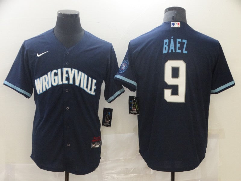 Men's Chicago Cubs Javier Baez #9 Navy Replica Baseball Jersey