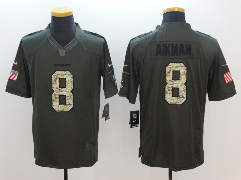 Men's Dallas Cowboys Troy Aikman #8 Army Green Game Jersey