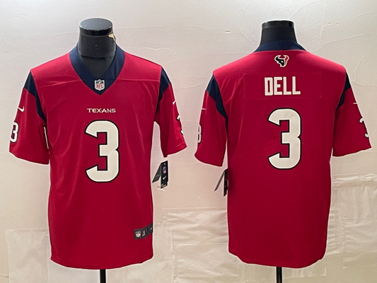 Men's Houston Texans Tank Dell #3 Red Player Game Jersey