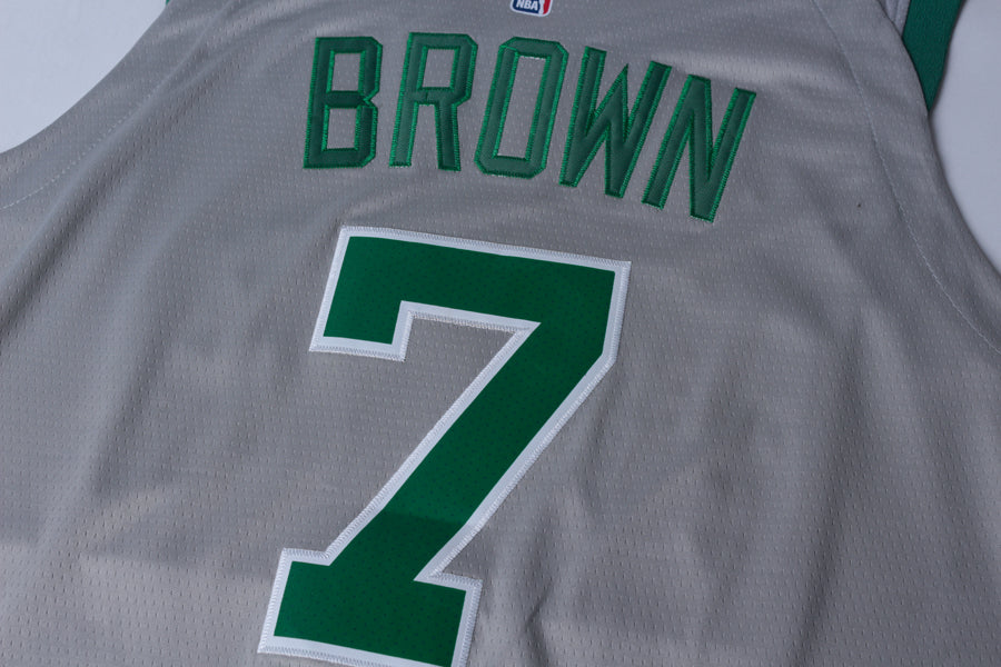 Men's Boston Celtics Jaylen Brown #7 NBA Gray Replica Jersey