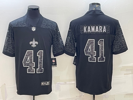 Men's New Orleans Saints Alvin Kamara #41 Black RFLCTV Limited Jersey