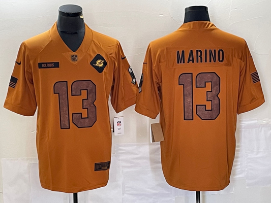 Men's Miami Dolphins Dan Marino #13 Brown 2023 Salute To Service Retired Player Limited Jersey