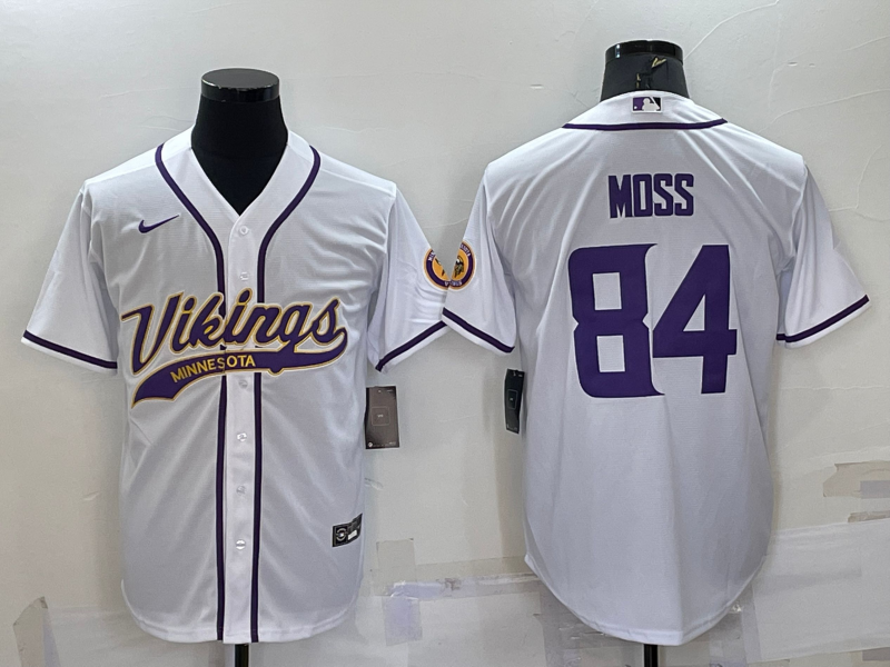 Men's Minnesota Vikings Randy Moss #84 White Game Jersey Joint Edition