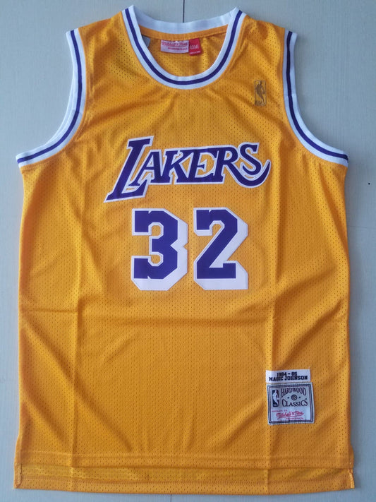 Men's Los Angeles Lakers Magic Johnson #32 Yellow Throwback Jersey