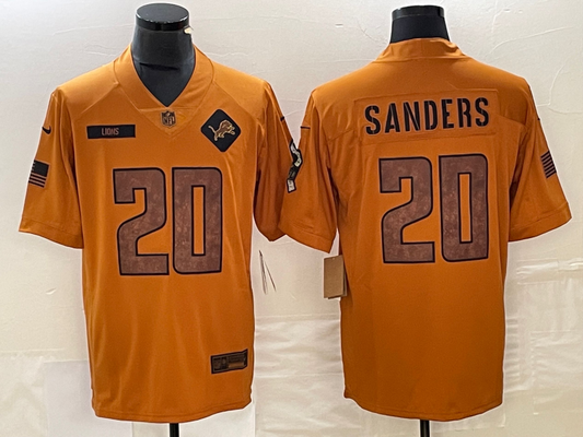 Men's Detroit Lions Barry Sanders #20 Brown 2023 Salute To Service Retired Player Limited Jersey